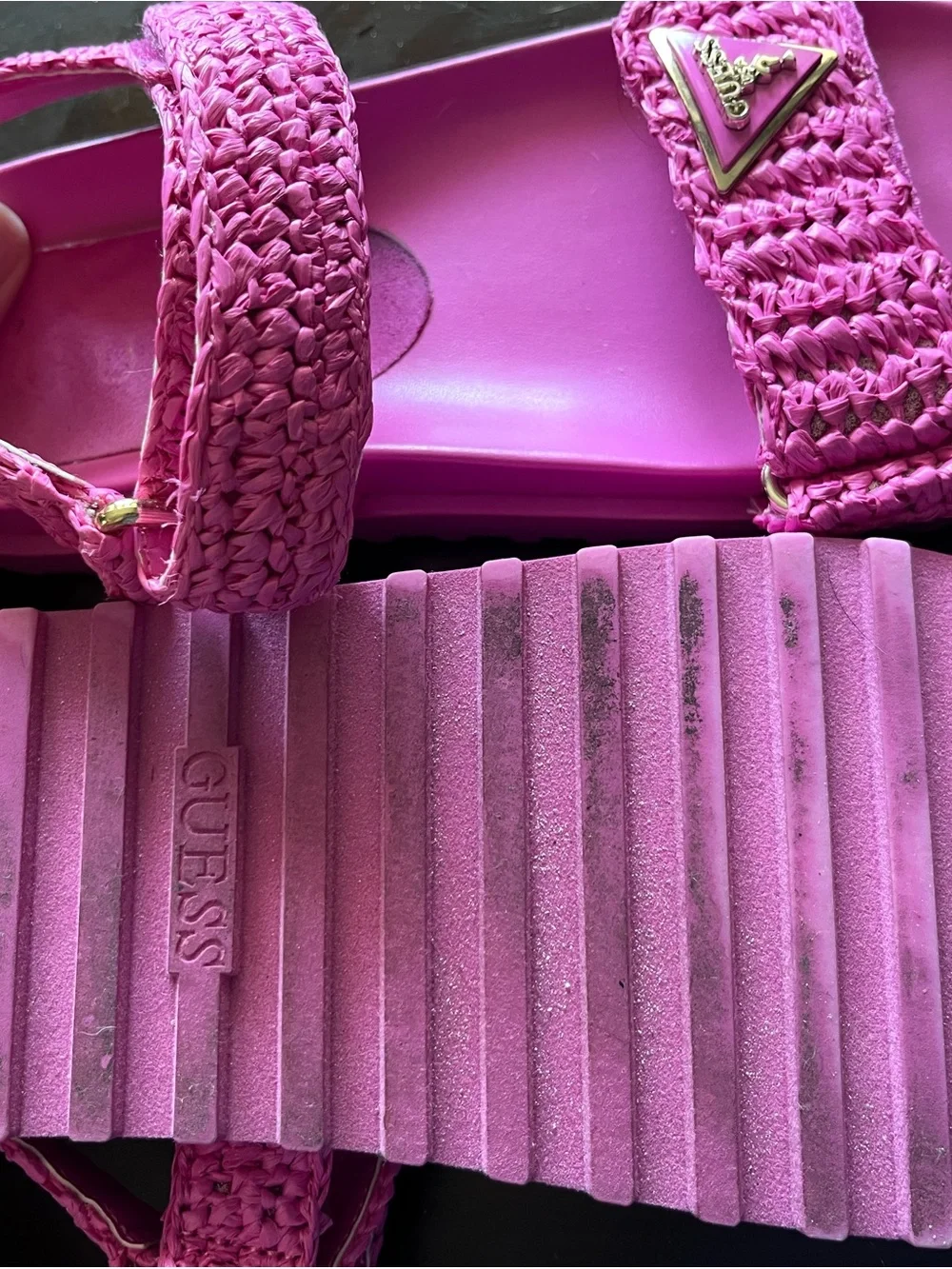 GUESS Hot Pink Woven Strap Platform Sandals